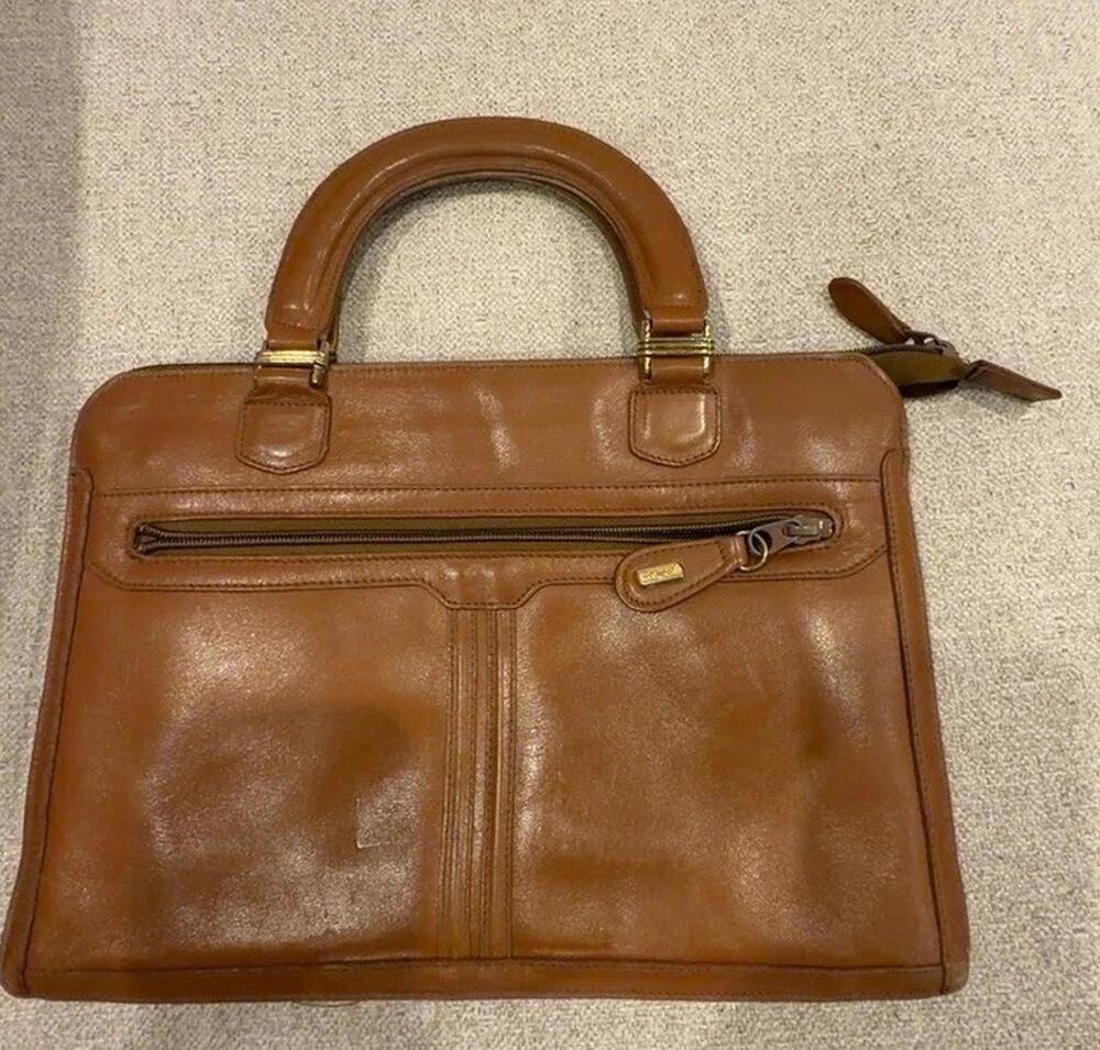 Philippe Vintage 70s 80s Brown Leather Carry-On Handbag